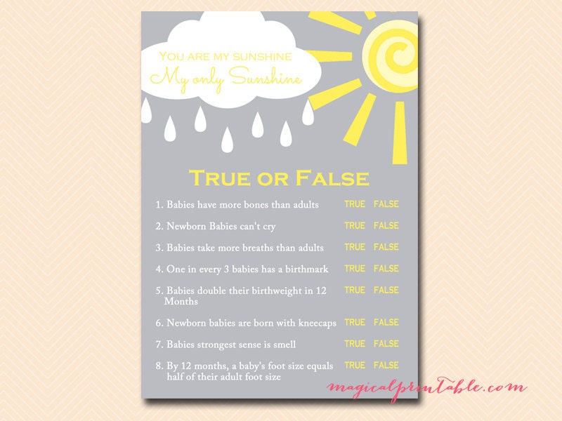 True or false baby shower game baby shower quiz You are my