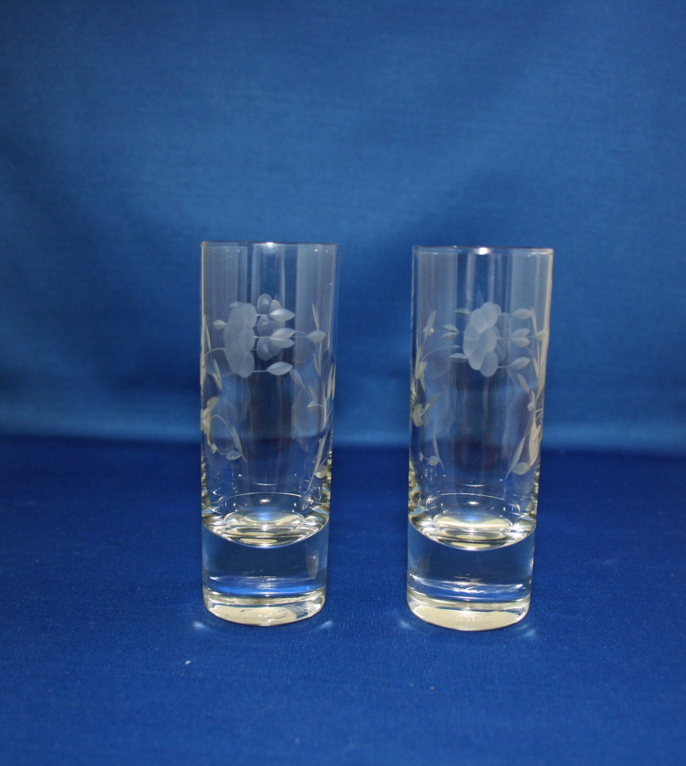 Vintage Unused set of 2 Princess House Heritage Crystal Tall Shot Glass pair liqueur shooter glasses