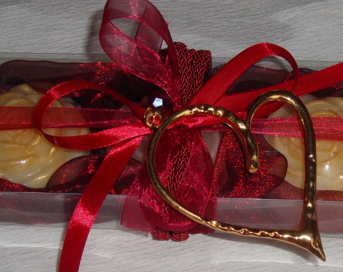 Valentine Gift Idea for her, Burgundy Gift Set for Women, Luxury Royalty Soap, Heart Necklace, Mothers Day Gift, Girlfriend Gift, Wife gift