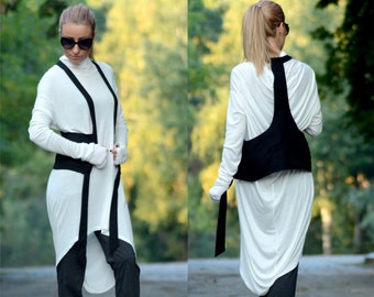 Mini Vest / Extravagant Top / Futuristic Clothing / Artistic Vest / Long Vest / Designer Top / Black Vest / Black Accessory / Women Vest