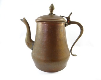 Copper Pitcher, Vintage Copper Pitcher, Vintage Rustic Pitcher, Rustic Copper, Vintage Copper Pitcher With Hinged Lid