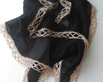 Womens scarf Black Scarf Organic cotton scarf Handmade double sided neck scarf Women Fashion Gift for her