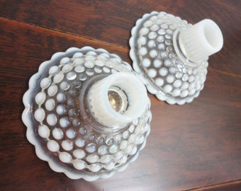 Vintage Anchor Hocking Moonstone Opalescent Hobnail Candle Holders - Set of Two