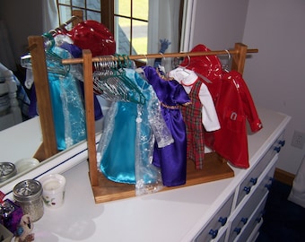 American Girl or 18" Doll Clothes Display and Storage Rack w/ 5 custom made hangars