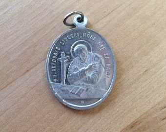 Vintage Saint Alphonsus Marie Liguori Medal Patron Saint of Theologians and Vocations Polish Aluminum Medallion