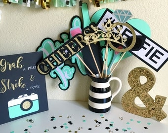 Photo Booth Props | Bridal Shower Photo Booth Props | Mint Green Photo Booth Props | Mint and Gold Party Decor | Mint to Be Decor | Seafoam