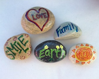 Unique multi-color painted rocks 5-pack