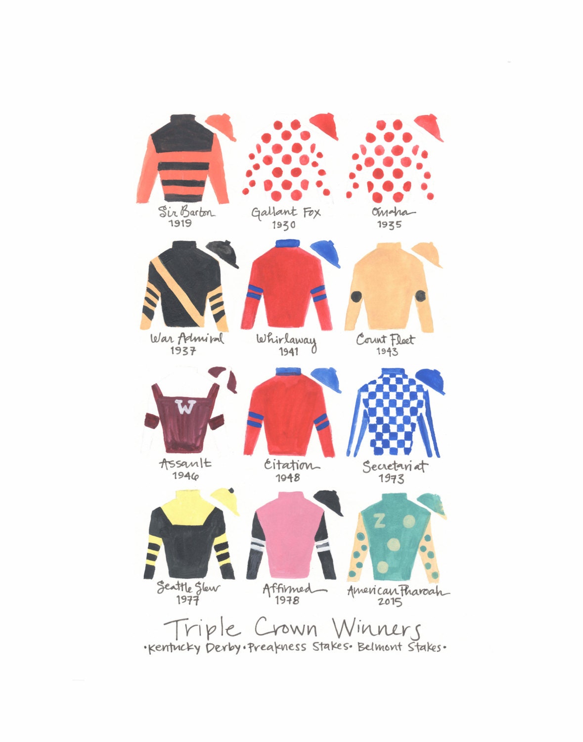 Triple Crown Winner Silks Signed 11x14 Print