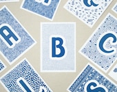Decorative postcard / blue letters / drawing pattern
