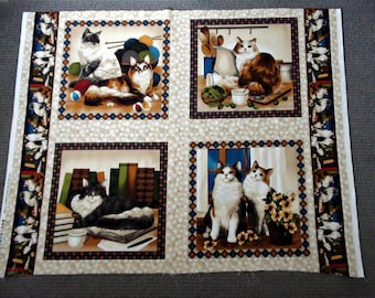 Cushion fabric. Animal fabric. Quilt blocks. Cat fabric panel. Kitten quilt panel material. Cotton Pillow panel. Quilting squares. Four Paws