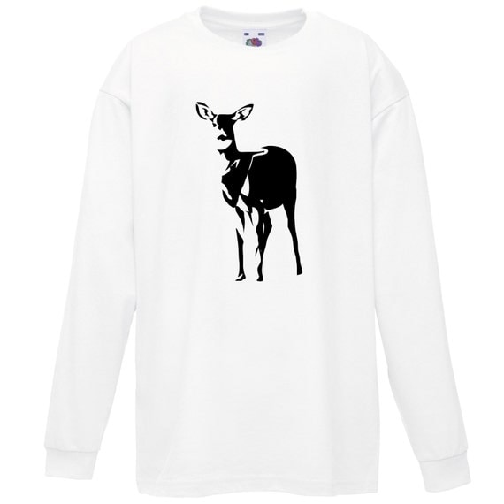 Kids Deer T-Shirt Long Sleeved / Childrens White TShirt / Boys