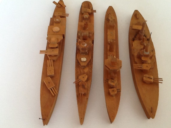 RARE vintage wood battleship models by the Strom Becker Co.