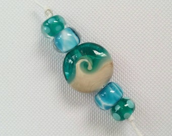 Open Waves Lampwork Bead Set - Beach Inspired Lampwork Glass Beads - Ocean Beads - Lampwork Bead Set - UK Handmade - Glass Wave Beads
