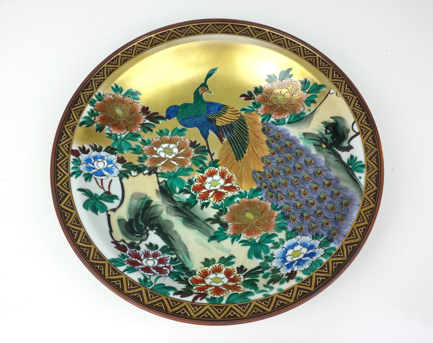 Large Peacock Plate Decorative Chinese Vintage Painted
