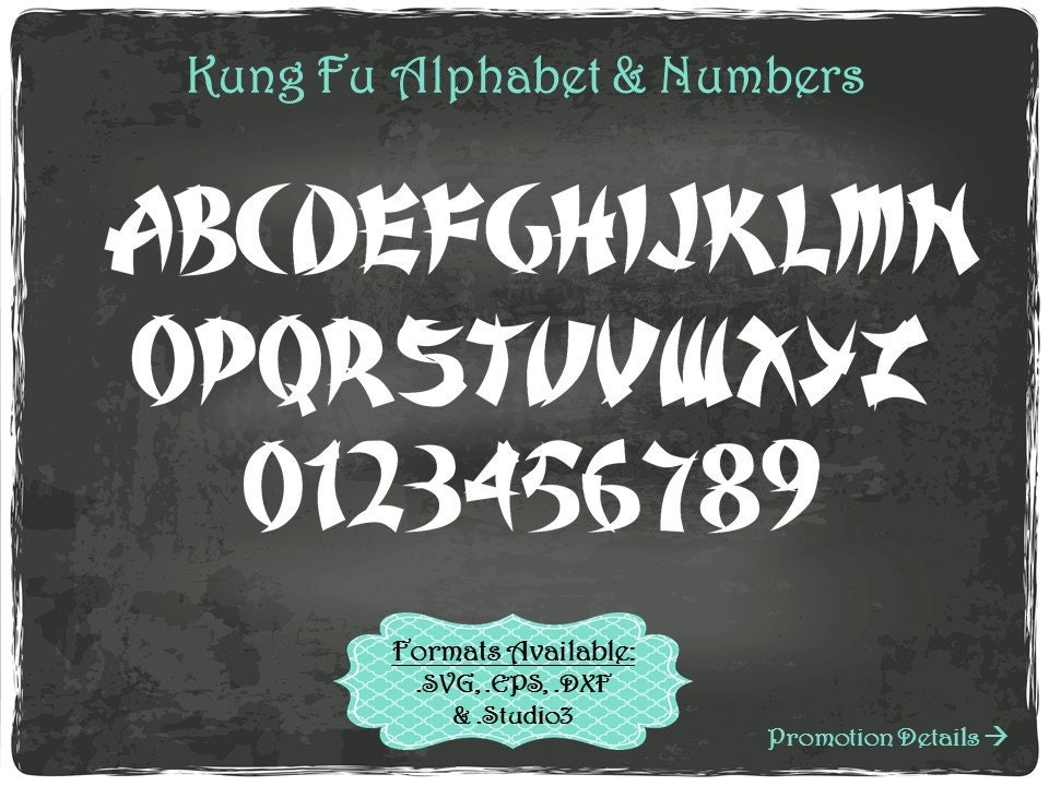 Kung Fu Alphabet and Numbers in .SVG .EPS .DXF & .Studio3