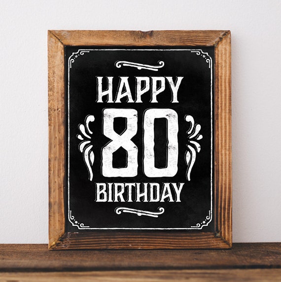 80th Birthday Party Decorations. Happy 80th Birthday Sign.