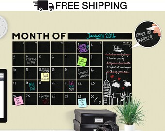 HUGE! Modern Monthly Chalkboard with Memo Wall Calendar, Blackboard / Chalkboard Decal, Large Calendar, Chalkboard calendar - Todeco Product