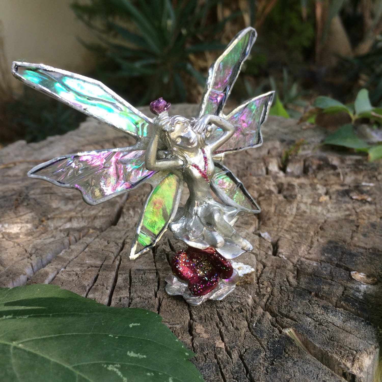 Flower fairy stained glass ornament glass fairy garden