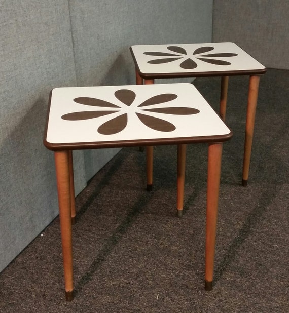 MidCentury white formica flower coffee tables
