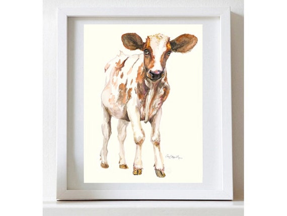 Baby Cow Painting Baby Cow Fine Art Cow Watercolor Nursery