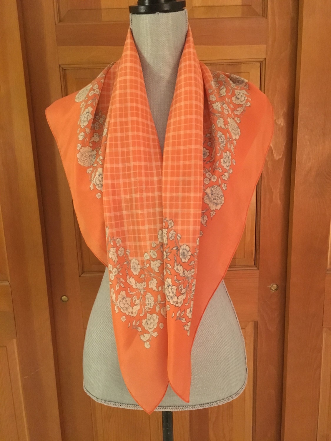 Vintage Orange Silk Scarf CACHAREL Silk Scarf Windowpane