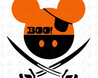 Disney Mickey Mouse Pirate Halloween T Shirt Iron On Transfer for Boys "BOO" Personalized FREE
