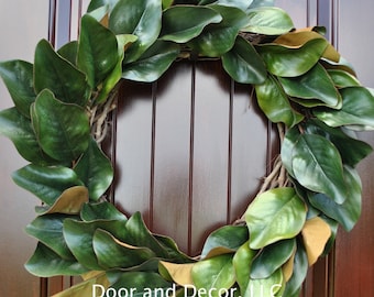 Magnolia leaves | Etsy - Magnolia Wreath~Artificial Magnolia Leaves~Front door wreaths~Monogram  Wreath~southern wreath~farmhouse decor~rustic decor