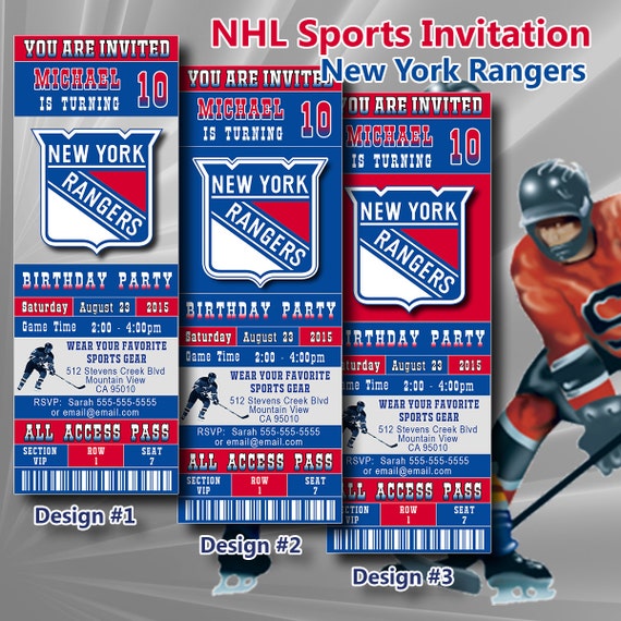 New York Rangers Birthday Invitation Hockey Ticket by DigiSport