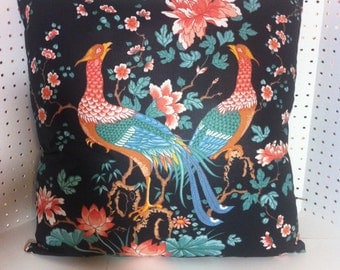 Stroheim & Romann with a Ralph Lauren Back Beautiful Tangarine and Turquoise Birds with other Multi-Colors Pillow Cover Pattern is Loyang