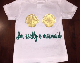 Toddler Mermaid Shirt-Mermaid shell shirt, I'm really a mermaid, Mermaid birthday party,funny onesie, mermaid onesie, cute girls shirt