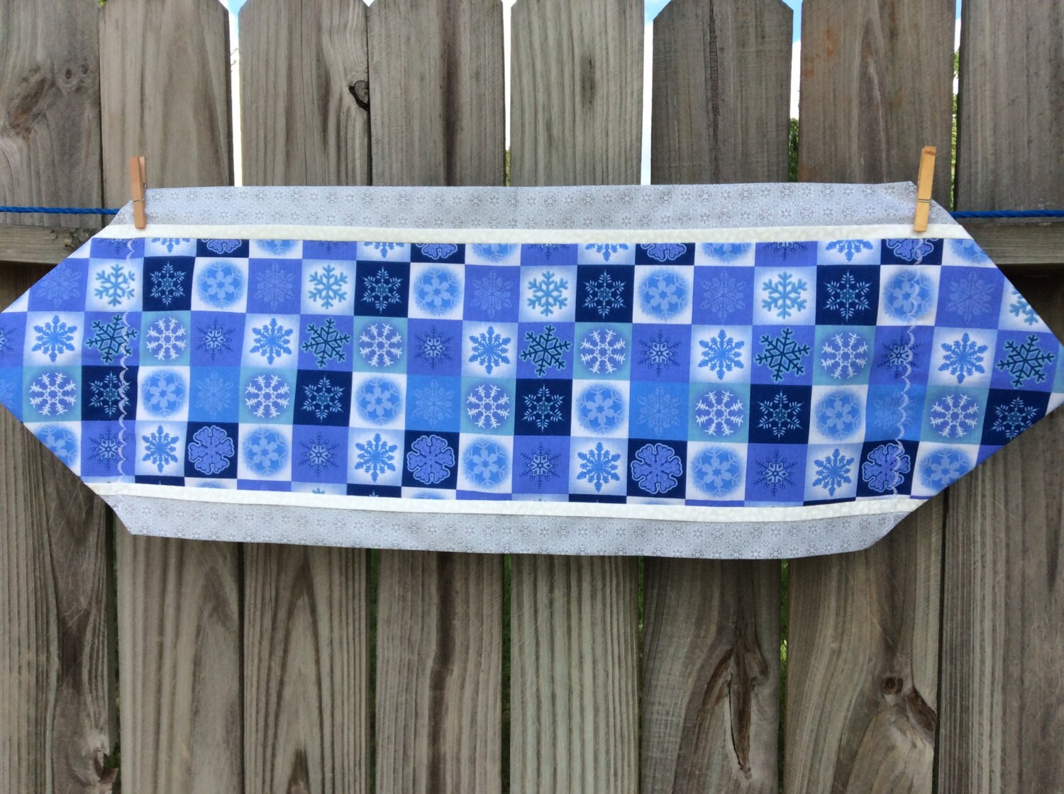 Blue Snowflake Christmas Table Runner by TeaTimeQuiltsnMore