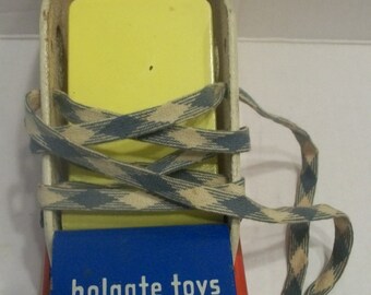 Vintage Holgate Toys Wooden Learning Shoe Red White, Yellow & Blue 8.5 inches Long