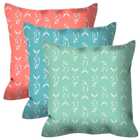 fish pillow fish decor decorative pillow fish cushion blue