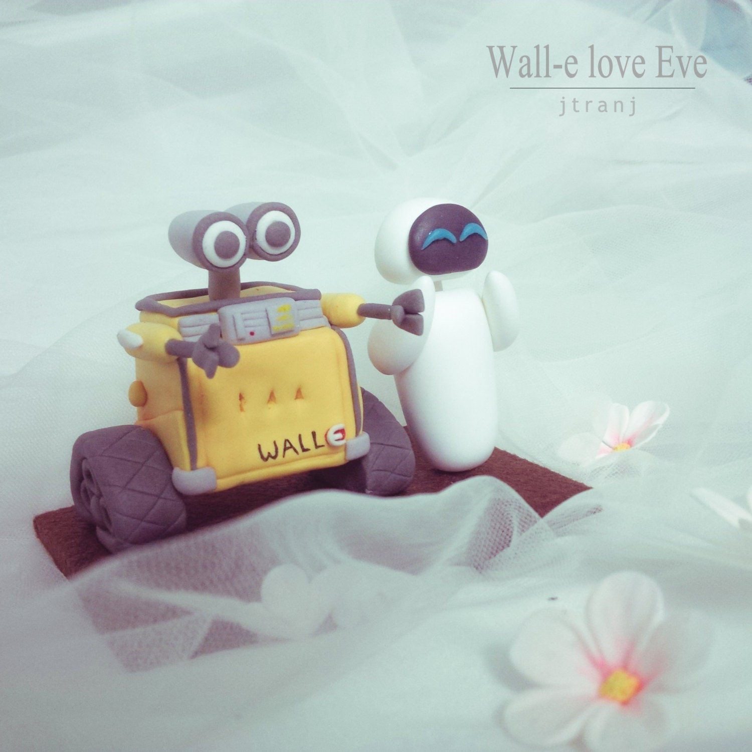 Wedding Cake Topper Walle and Eve. Clay Figurine Clay