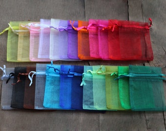 100 Organza Bags-Wedding Favor Bags,Candy Drawstring Bags,Large Organza Bags Supplies,Sheer Bags,Party Bags,Jewelry Bags,Mix color Gift Bags