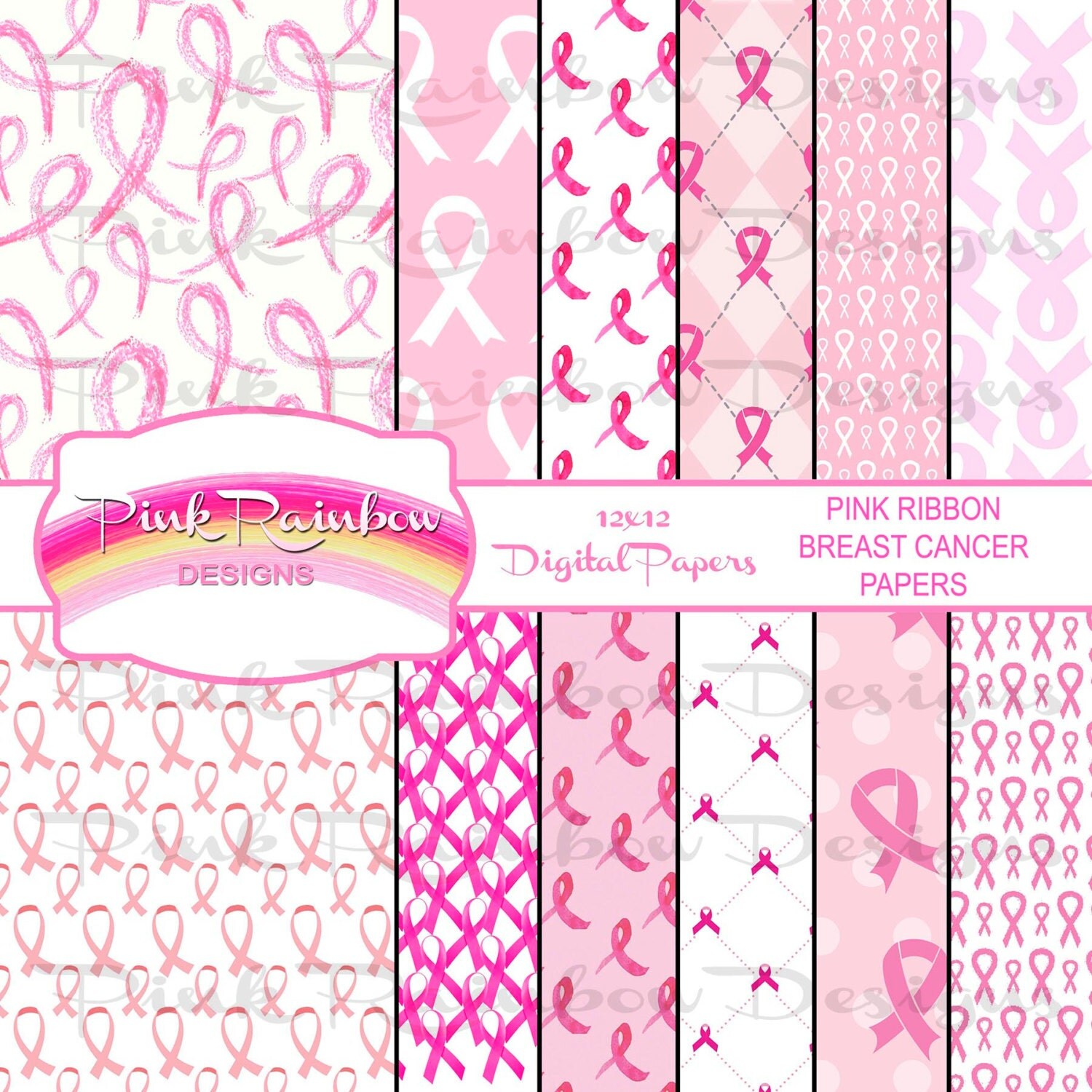 Pink Ribbon Breast Cancer Awareness Pattern Digital Scrapbook