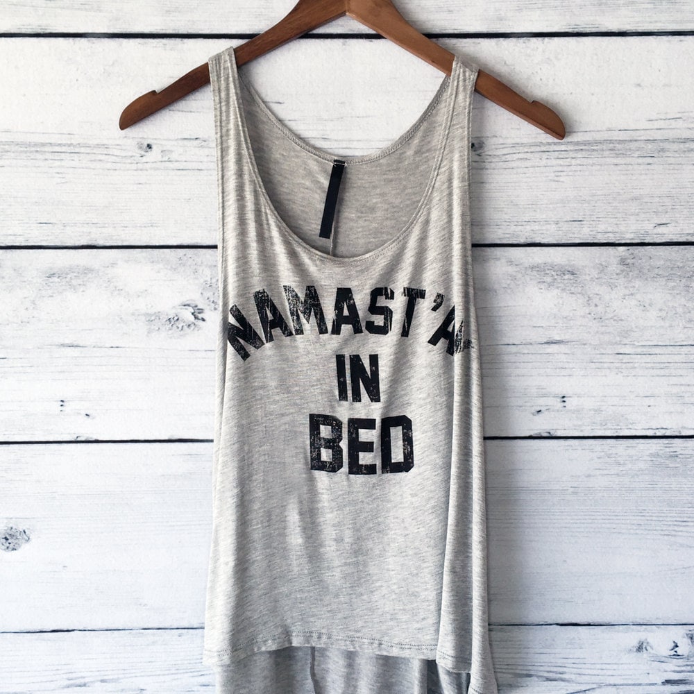 Namastay in Bed Shirt Tank Top for Women in Grey by plumusa