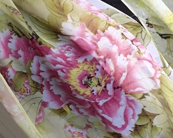 Scarf shawl wrap sarong cover up Fichu with green yellow pink flowers multi birthday wedding party