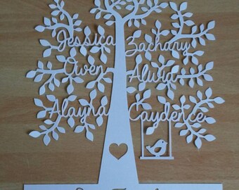 Personalised Family Tree Paper Cut UNFRAMED, Birthday Present, House Warming, Grandparent Grandad Mum Mom Gift, Christmas Gift, Personalized