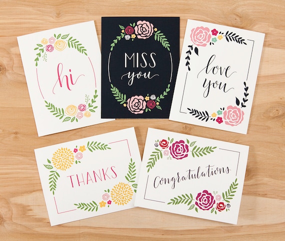 Set of 10 Calligraphy Greeting Cards 4.25 x