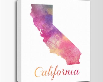 California Canvas Print, Watercolor Art, California Map, Personalized Art, Wall Decor, Watercolor Typography Art, Nursery Art, USA