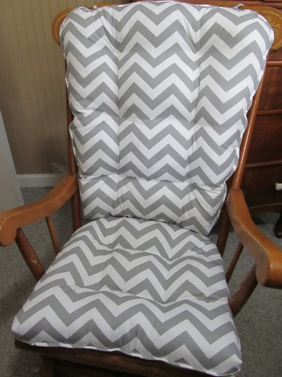 Custom Made Country Rocking Chair Cushion Set In Grey And White