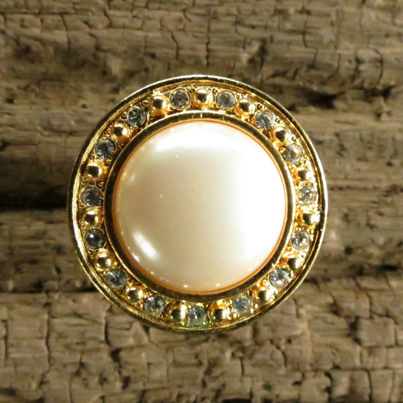 Faux Pearl Cabochon Drawer Pull Vintage Brooch Furniture