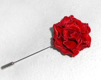 Mens Lapel Flower brooch leather rose brooch mini red flower pin jewelry Groomsman Gift Idea for Wedding brooch wife for mom gift Girlfriend