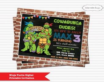 Teenage Mutant Ninja Turtle Birthday Invitation, Ninja Turtle Inspired, TMNT Birthday Party