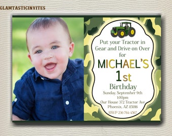 Tractor Birthday Invitation, first birthday party, farm birthday, john deere inspired party printable, Tractor, Deer, Outdoor Birthday, DIY