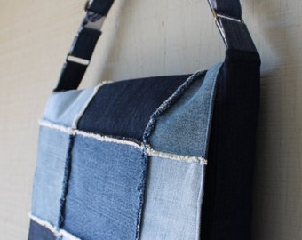 Patch Front Frayed Denim Tote Fully Lined with a by AllintheJeans