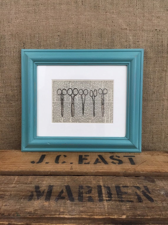 Antique Scissors Digital Image // Vintage Scissors Dictionary Page Print // Frenchic Anguilla - Teal Painted Framed Dictionary Art Prints