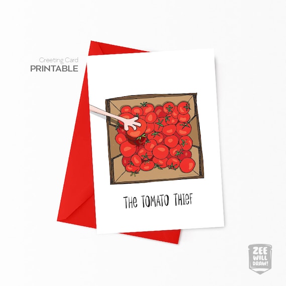 Items similar to Printable Birthday card, tomato, the tomato thief