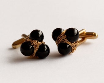 Boutons De Manchette Luxe 10K Or Et Onyx - COMME CA DU MODE - Vintage Et Fait Main